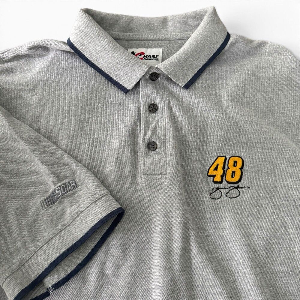 Chase Authentics Jimmie Johnson NASCAR‎ Polo Men XL Gray Racing #48 Cotton VTG